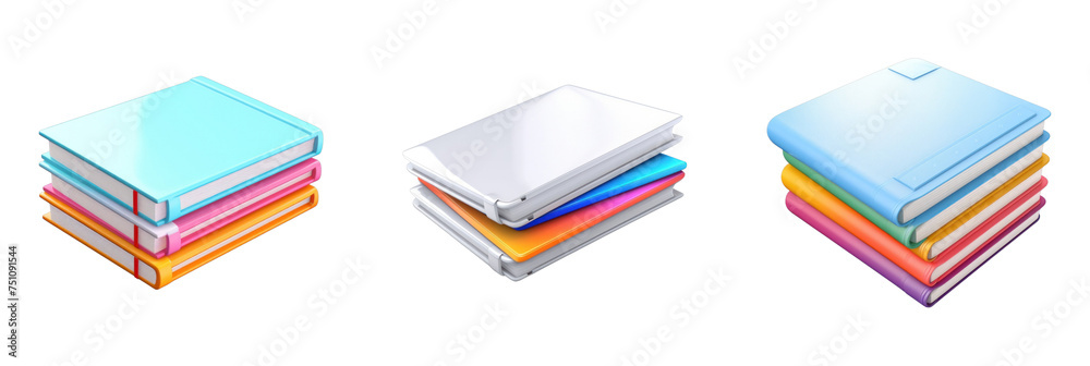 set of stacked notebooks isolated on transparent background