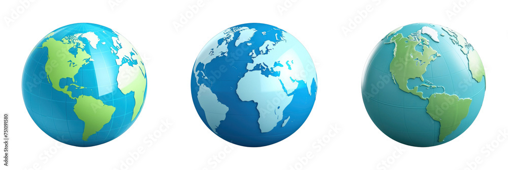 set of 3d world globe icon isolated on transparent background set of 3d world globe icon isolated on transparent background