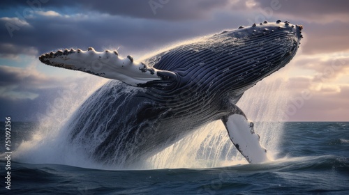 large whale surfaced above the water. conveys greatness and amazing photo