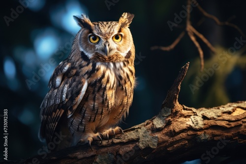 owl perched on a branch It conveys intelligence. and mystery