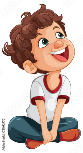 Vector illustration of a happy, seated young boy
