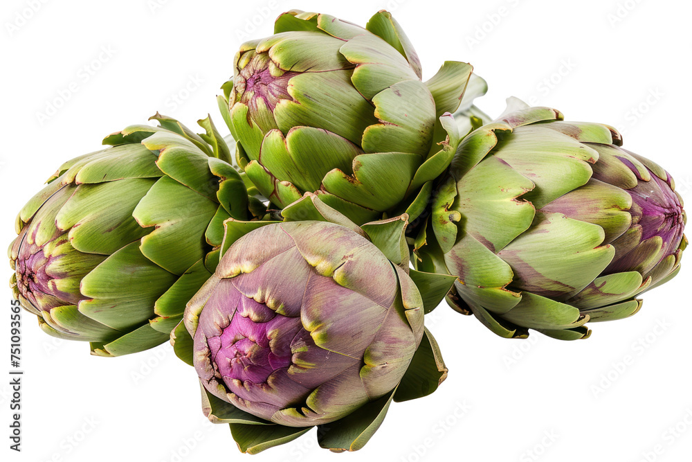 Fototapeta premium Fresh artichokes. Artichoke ingredients isolated on transparent background.