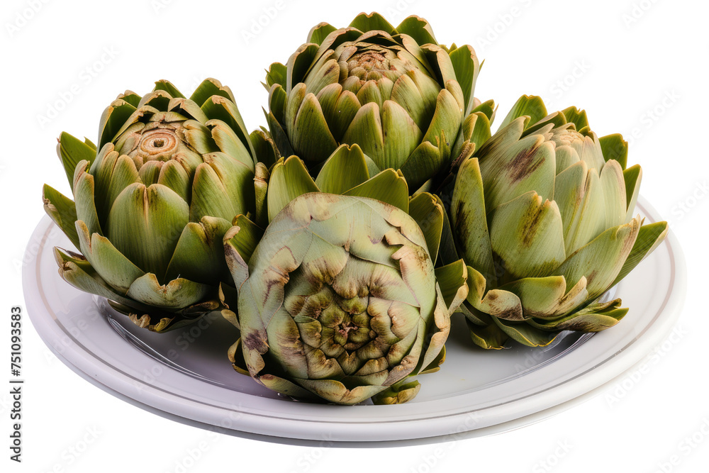 Fototapeta premium Fresh artichokes. Artichoke ingredients isolated on transparent background.