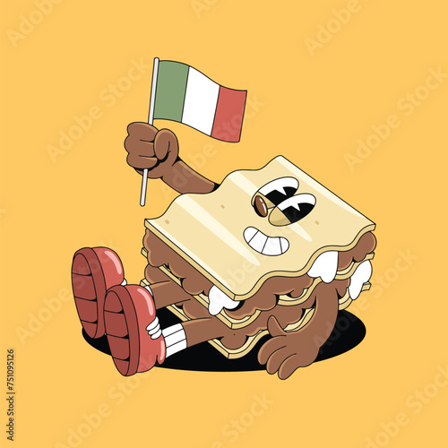 Retro Italian Food Mascot Character Illustration