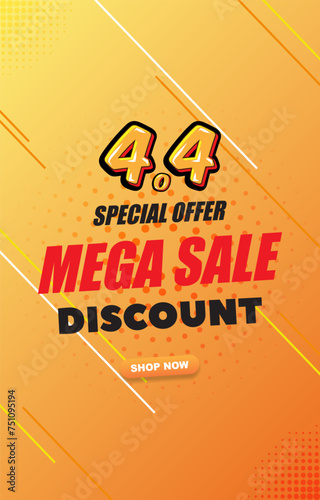 4.4 special offer mega sale discount template banner with blank space for product sale with abstract gradient orange and yellow background design
