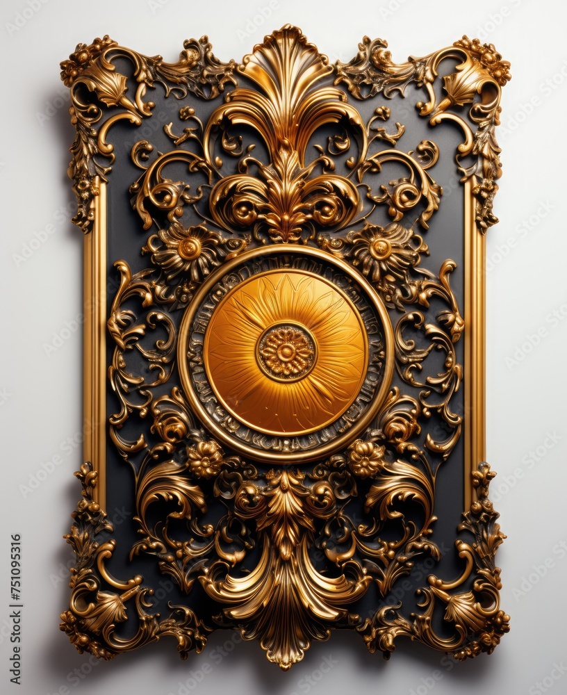 Luxury golden frame with ornament on the wall. Luxury golden frame with ornament on the wall.