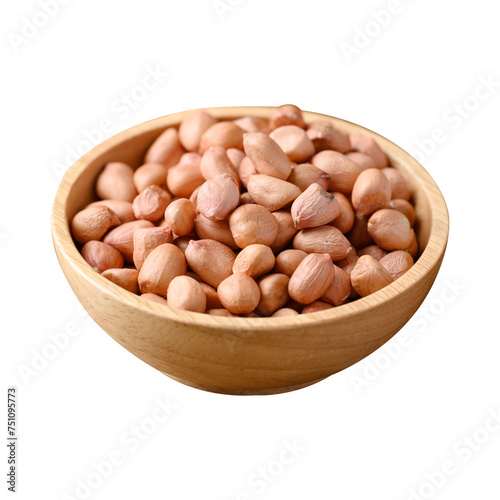 Raw peanut in wooden bowl, food ingredient