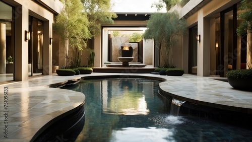 Integrate creative water features throughout the villa, such as reflecting pools, cascading waterfalls, or a contemporary fountain in the central courtyard