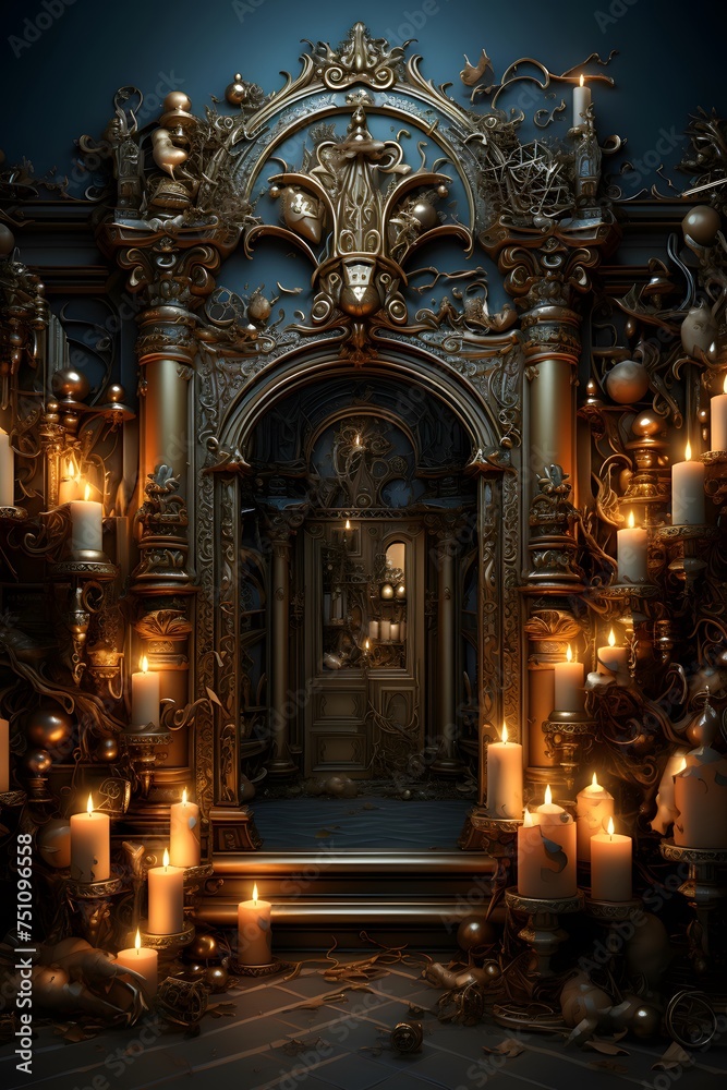 Luxurious interior of the church. 3d rendering. Computer digital drawing. - obrazy, fototapety, plakaty 