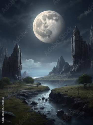 cinematic scenery big moon