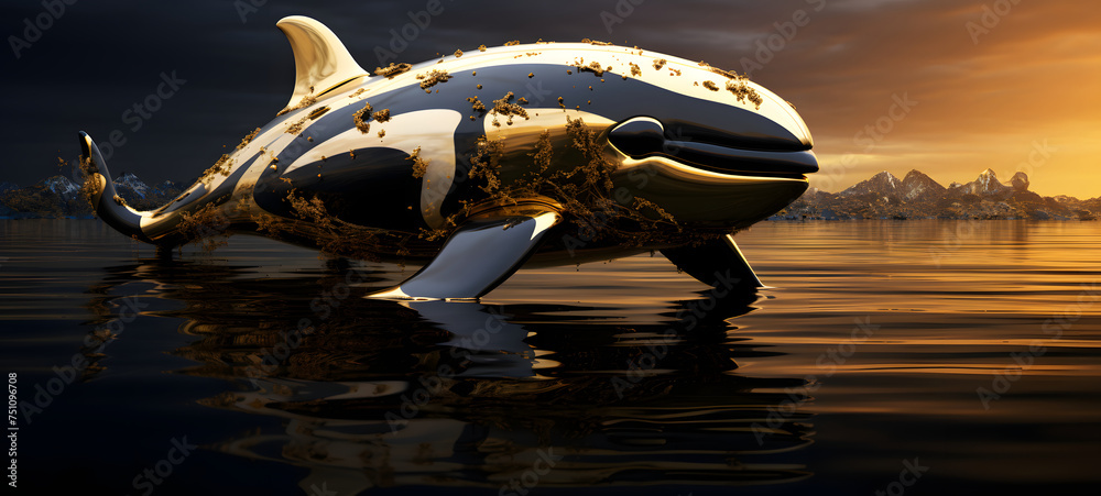 water The Big orca wears golden armor shaped wallpaper design abstract ...