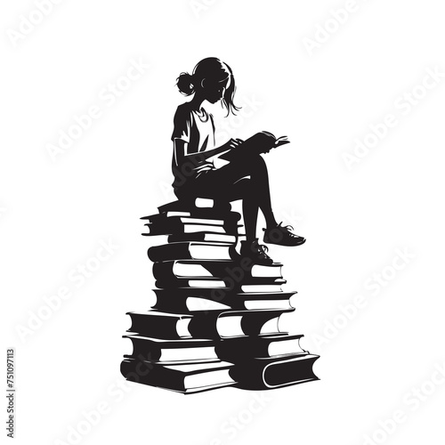 Girl sitting on books