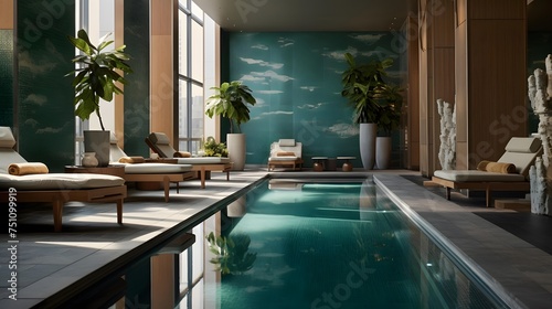 Swimming pool in luxury spa resort, panoramic banner. © Iman
