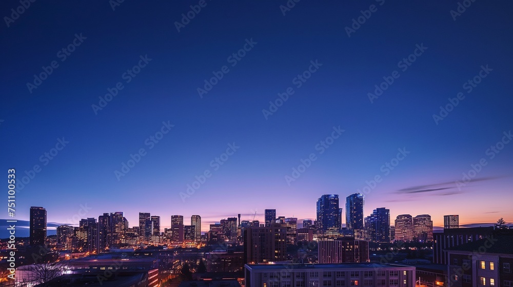 A sleek and modern HD capture of an urban skyline at dusk, offering a sophisticated and minimalistic backdrop for mockups.