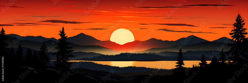 Serenity of Nature: Captivating Sunset Over a Peaceful Landscape