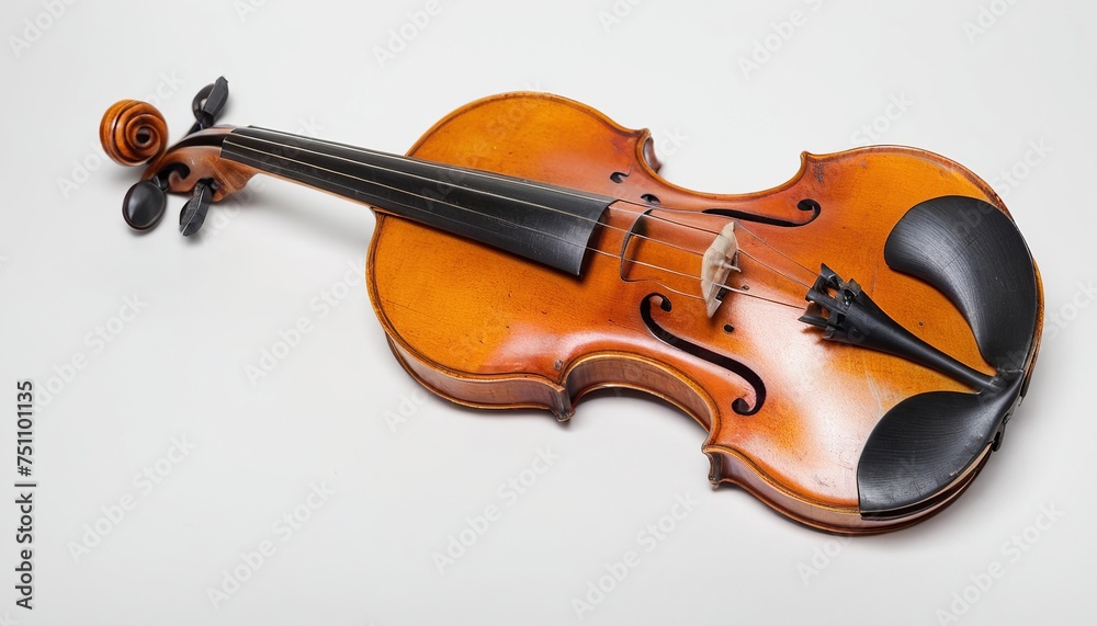 Fototapeta premium Old Italian Violin: A Close-Up View on White Background
