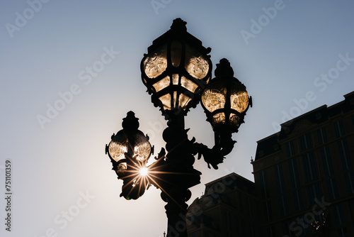 Silhouette of Ornate Street Lamps photo