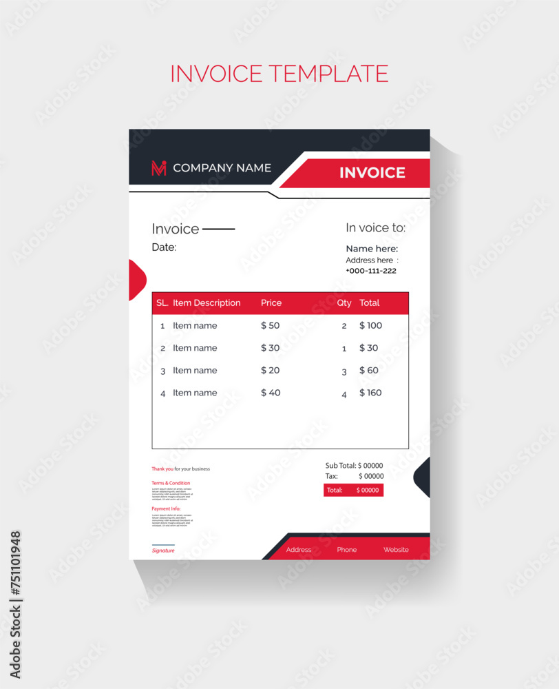 Vector new red black unique invoice template