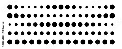 Dot line set. Dotted divider collection. Circle point pattern. Black graphic design element. Geometric simple dashed line. Wavy point stroke. Vector illustration isolated on white background.