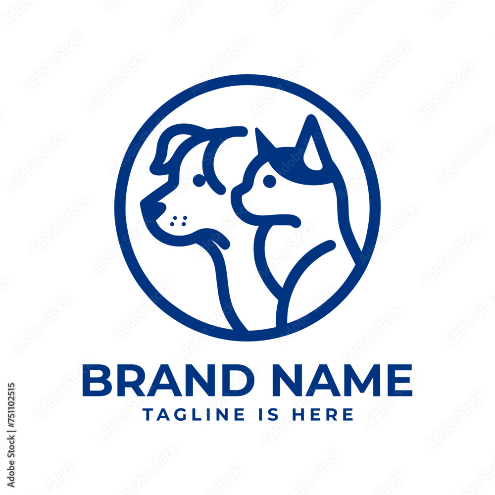 The minimalist dog and cat logo epitomizes simplicity, harmony, and companionship, conveying a timeless bond between two beloved pets.