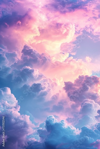 A wallpaper depicts pastel clouds and the sky, exhibiting transparent layers and a neon color palette.
