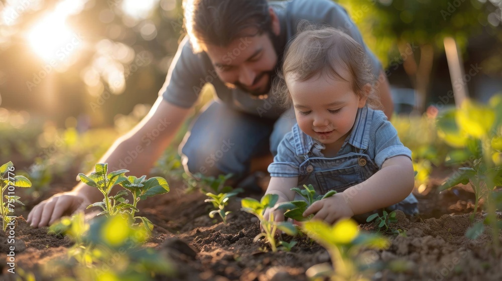 A father and his daughter is growing vegetable at farm. A father and his daughter is growing vegetable at farm.