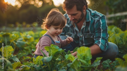 Wallpaper Mural A father and his daughter is growing vegetable at farm.	 Torontodigital.ca