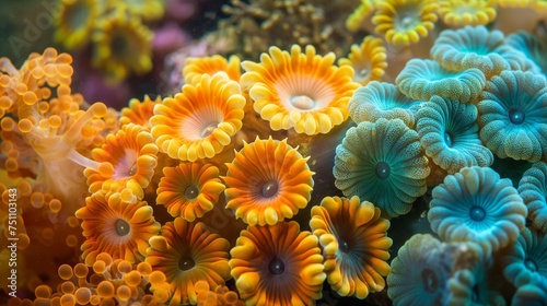 A snapshot of a vibrant coral polyp, the building block of a thriving underwater ecosystem.