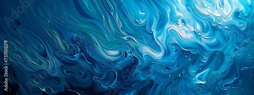 Abstract painting with swirling blue patterns, reminiscent of ocean waves, ideal for contemporary art pieces and creative backgrounds.