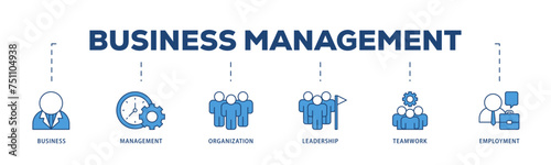 Business management icons process structure web banner illustration of business, management, organization, leadership, teamwork and employment icon live stroke and easy to edit 