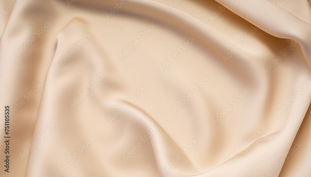 Fototapeta premium Soft smooth beige silk fabric background. Fabric texture. folded and colorful, copy space
