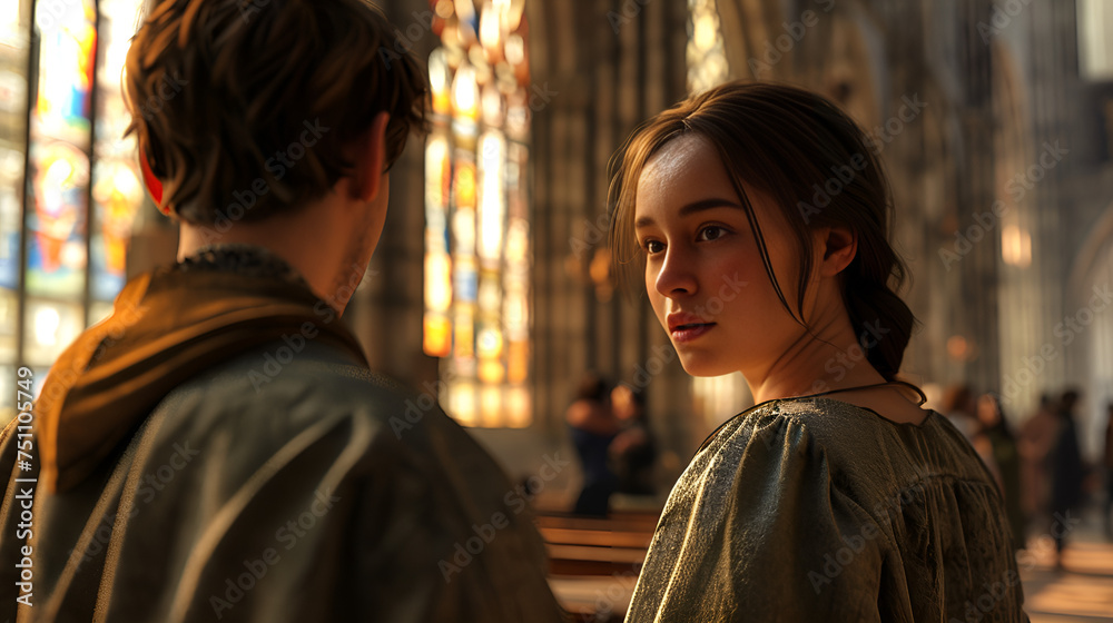 a woman who fell in love at first sight in a cathedral, Generative AI