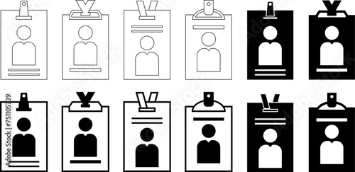 press pass icon set. ID card symbol. vector simple lines and silhouettes. design can be edited