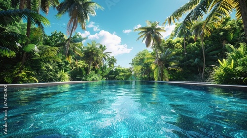 A paradise in the tropics with a crystal clear pool nearby. Generative Ai
