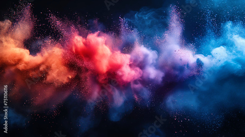 A photo of mixed colors of powder explosions with black background