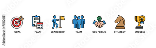 Mission banner web icon vector illustration concept with icon of goal  plan  leadership  team  cooperate  strategy and success 