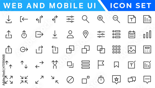 UI icons set. Vector. For mobile, web, social media, business. User interface elements for mobile app. Simple modern design. photo