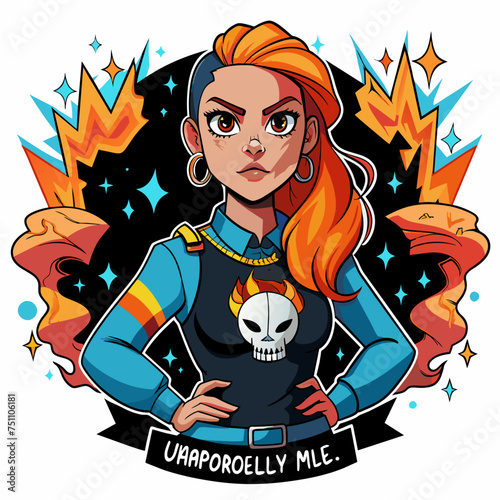 Tshirt sticker of Unapologetically Me featuring a confident girl rocking a bold graphic tee with the slogan Unapologetically Me, surrounded by edgy elements like skulls, lightning bolts