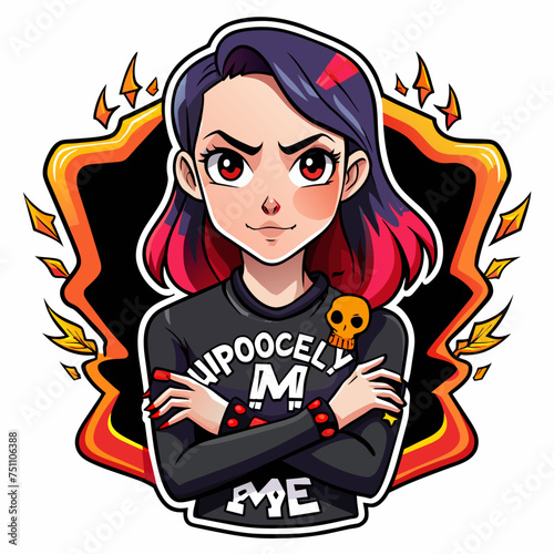 Tshirt sticker of Unapologetically Me featuring a confident girl rocking a bold graphic tee with the slogan Unapologetically Me, surrounded by edgy elements like skulls, lightning bolts