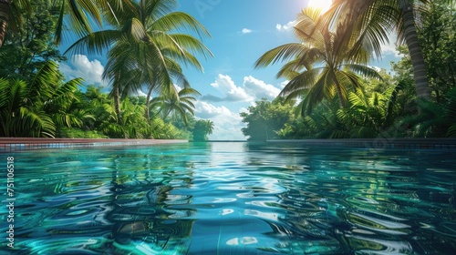A paradise in the tropics with a crystal clear pool nearby. Generative Ai © Concept Killer