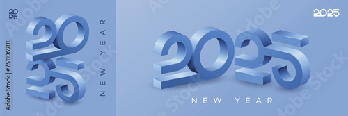 2025 new year with modern 3D number on blue. Greetings concept for 2025 new year celebration