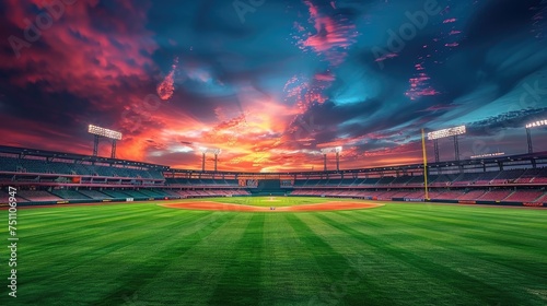 A stadium's panoramic view of a baseball field. Generative Ai