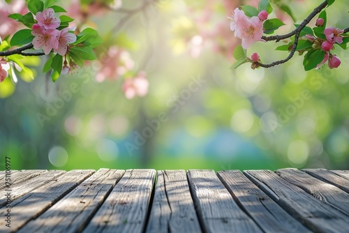 Spring or summer hardwood flooring background with Empty wooden table