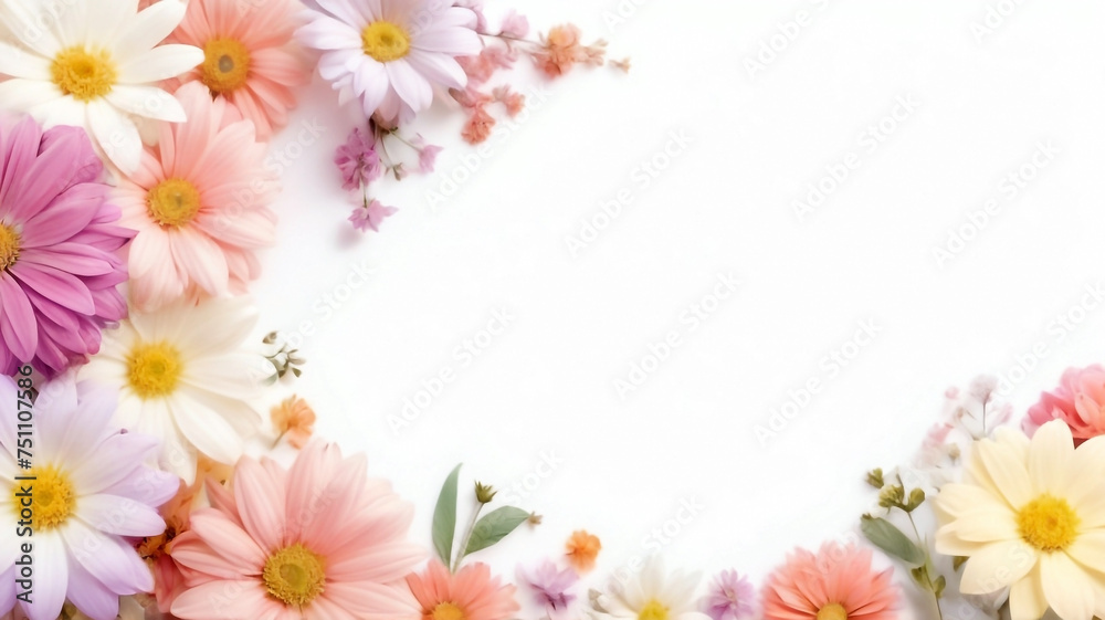 Spring flowers border with soft colors