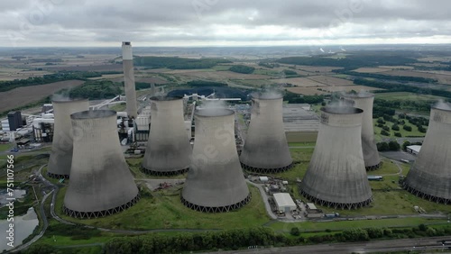 Ratcliffe-on-Soar power station aerial view looking down over concrete coal powered nuclear fired cooling towers photo