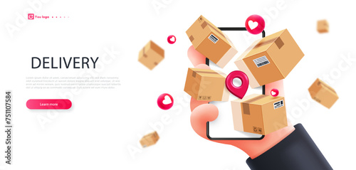 3D Delivery white banner vector