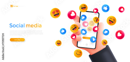 3D smartphone with likes vector poster