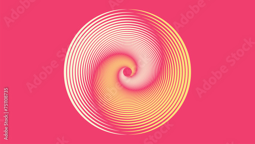 Abstract spiral dotted urgency vortex style creative line art yellow and white line wavy pink background.