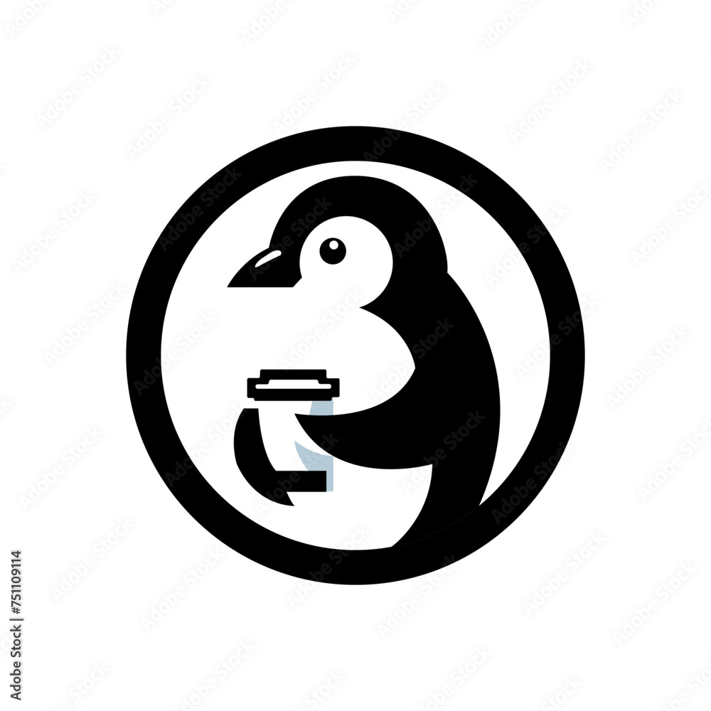 Penguin and Coffee logo, minimalist and elegant design