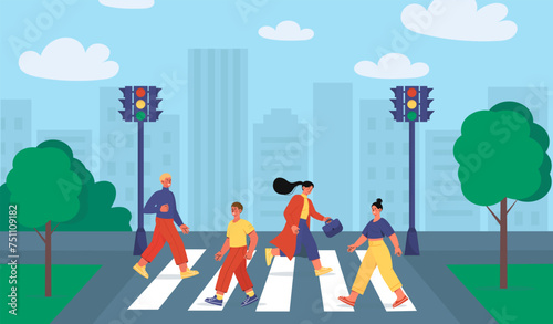 Pedestrians at city traffic lights vector